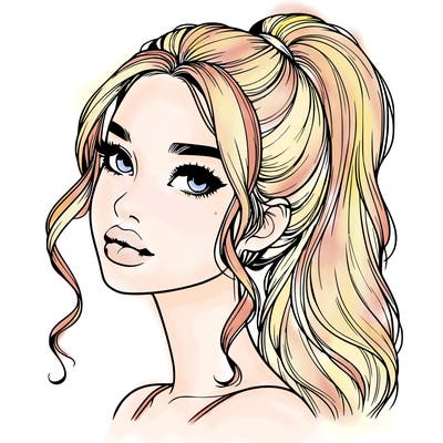 realistic girl with a ponytail on her hair and lips