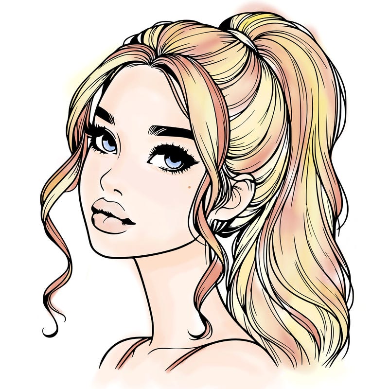 realistic girl with a ponytail on her hair and lips