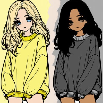 realistic girl with baggy sweater