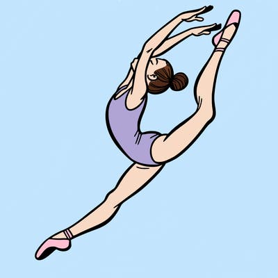 gymnast doing a leap in a leotard with a bent back leg