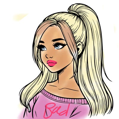 realistic girl with a high ponytail