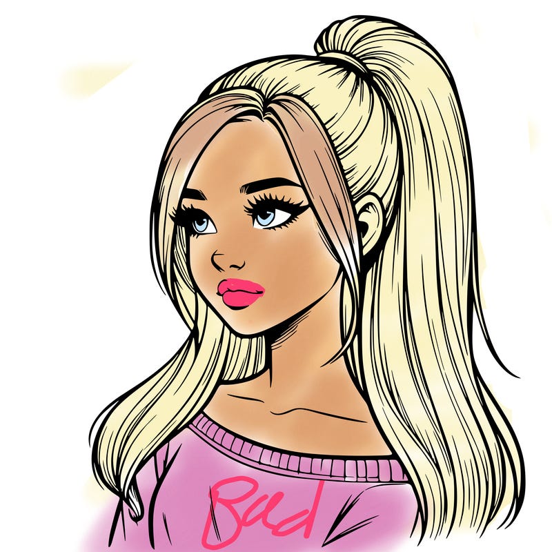realistic girl with a high ponytail