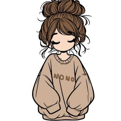 girl with baggy sweatshirt and messy bun