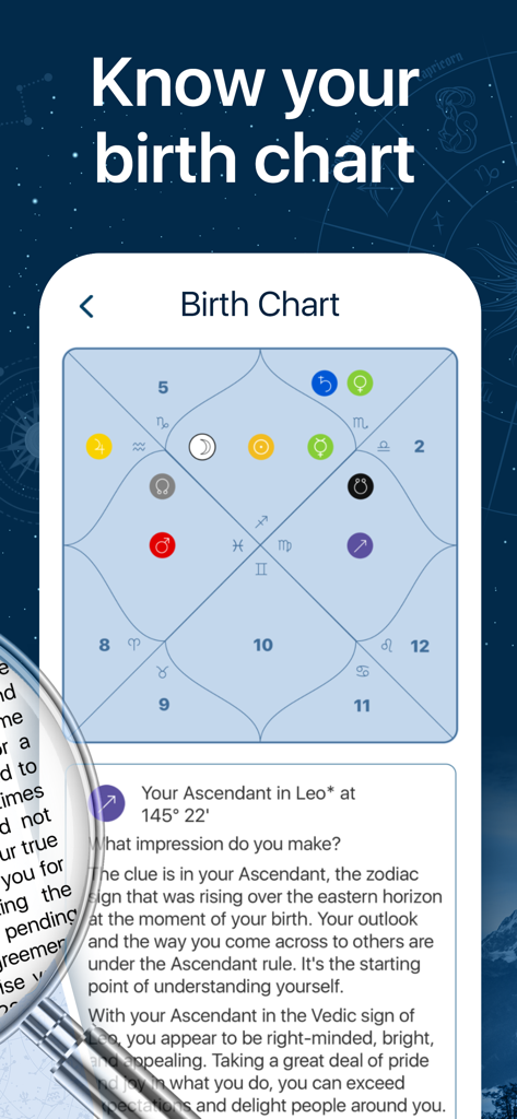 Yodha My Horoscope - A mobile screenshot of the Yodha app showing a detailed Vedic birth chart and zodiac analysis