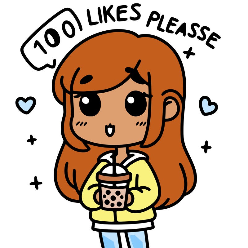 girl holding boba while saying 100 likes please