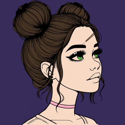 realistic girl with buns on the top of her head