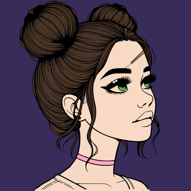 realistic girl with buns on the top of her head