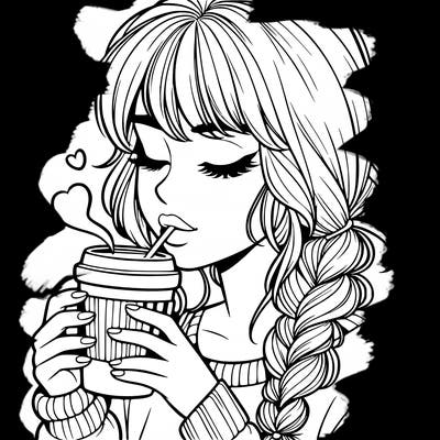 realistic girl drinking coffee