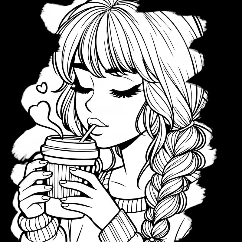 realistic girl drinking coffee