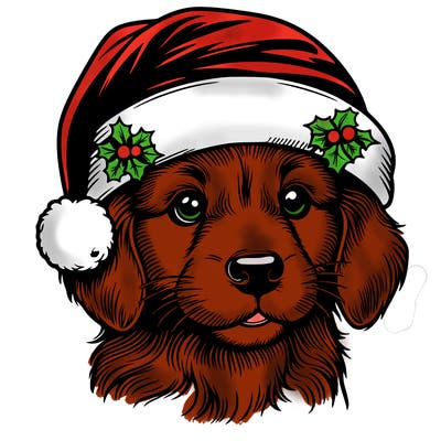 realistic dog wearing a santa hat