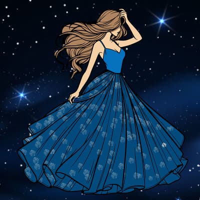 realistic woman with dress flowing in the wind