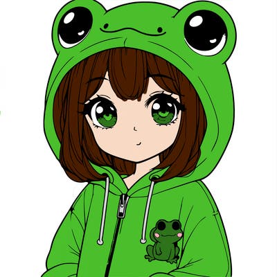cute realistic girl in a froggy hoodie