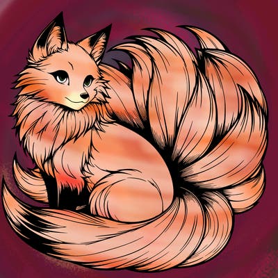 realistic detailed 9 tailed anime fox