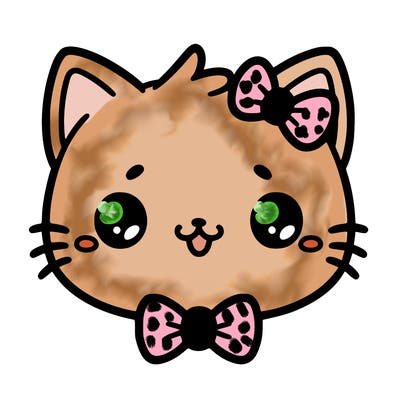 kawaii cat with a bow tie hanging from his ear
