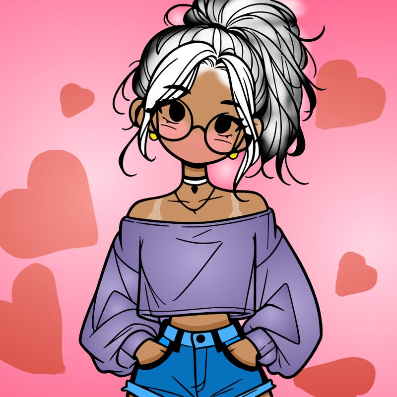 girl with a messy ponytail glasses a baggy crop top and jean shorts