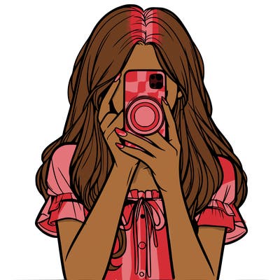 a realistic girl holding her phone taking pictures