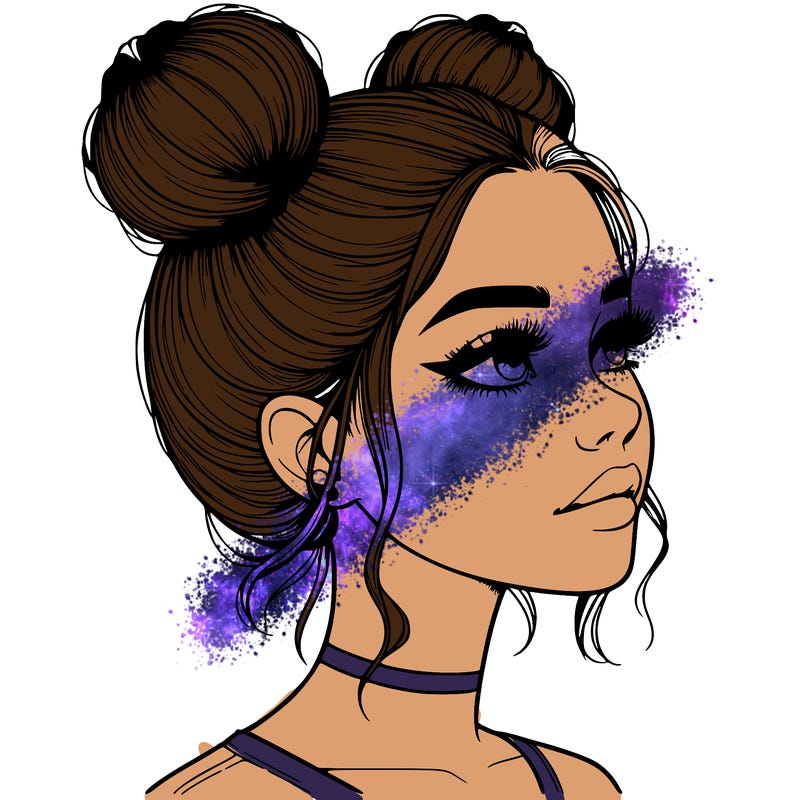 realistic girl with buns on the top of her head