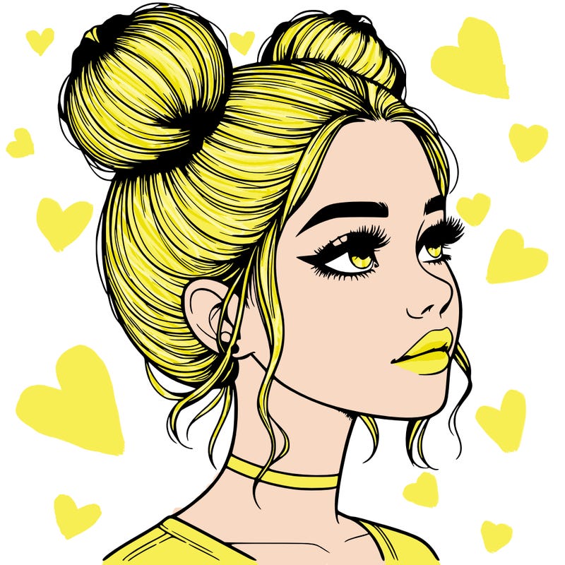 realistic girl with buns on the top of her head