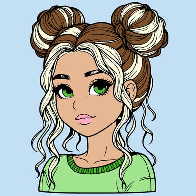 realistic girl with two buns in her hair