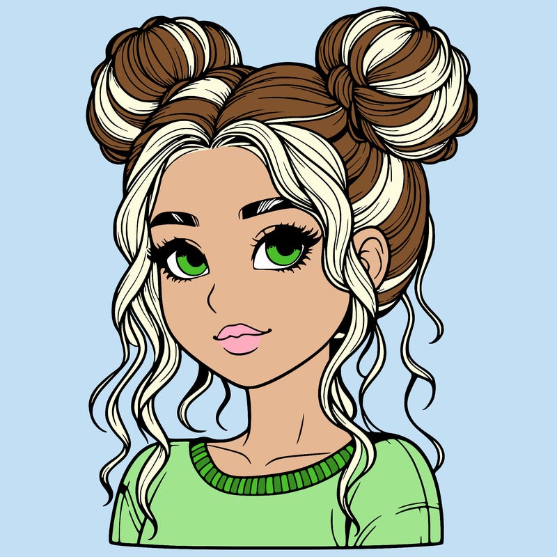 realistic girl with two buns in her hair