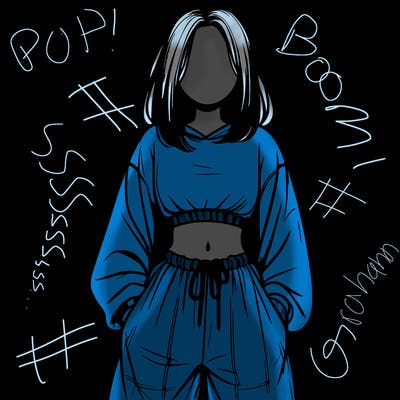 realistic girl faceless with baggy pants and a crop top