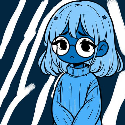 sad girl with glasses in a sweater