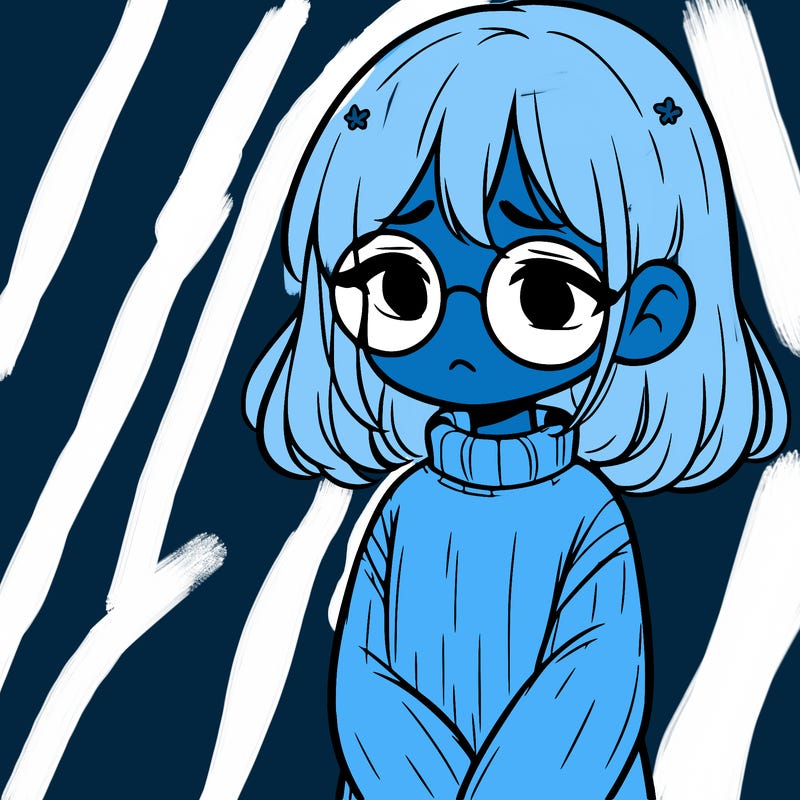 sad girl with glasses in a sweater