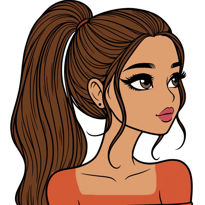 a beautiful and realistic girl with a high pony tail
