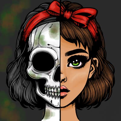 realistic girl with half skull mask