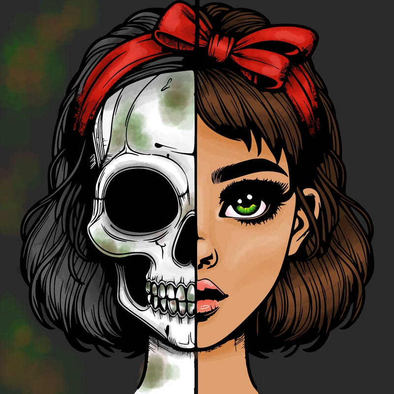 realistic girl with half skull mask