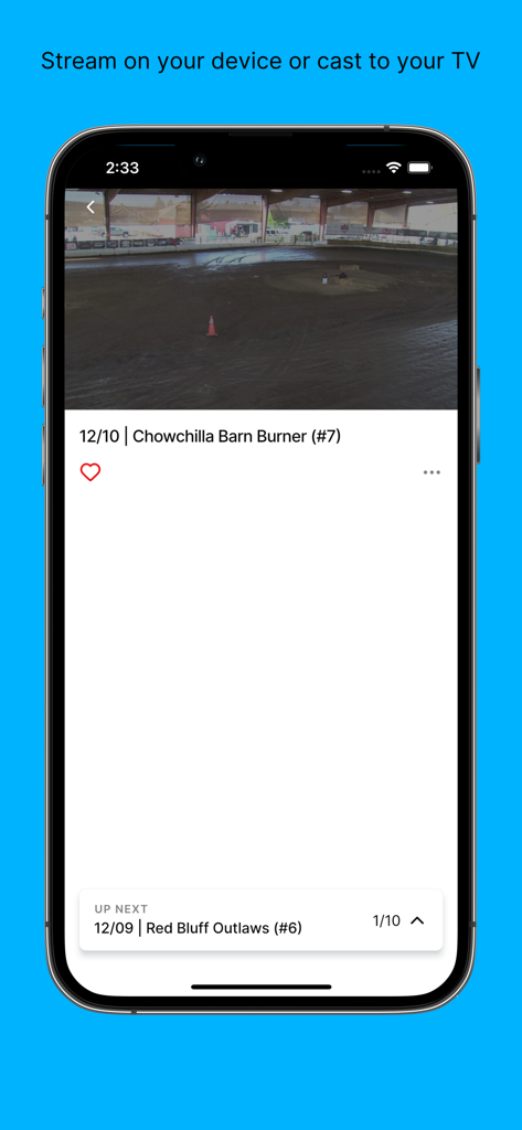 FASTFOUR racing app video player showing a dirt track race
