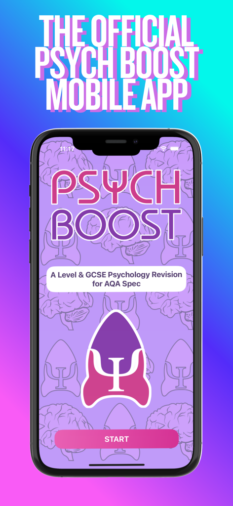 Psych Boost - Pantalla de inicio de la aplicación móvil de revisión de psicología Psych Boost