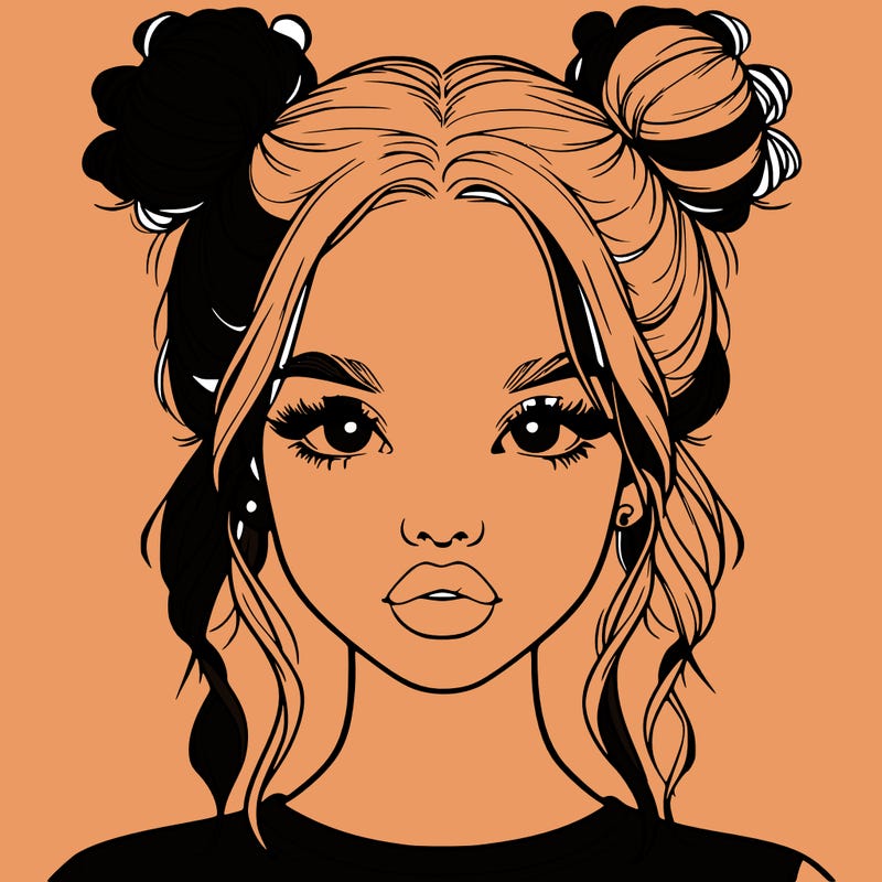 realistic girl with two buns in hair and lips