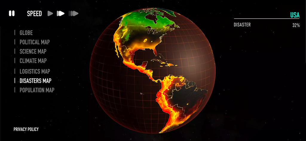 3D globe visualization of natural disasters across the Americas