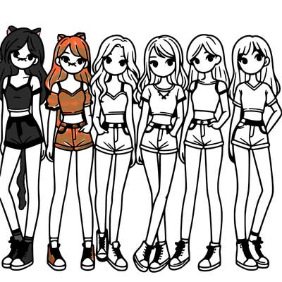 a group of girls wearing crop tops and shorts