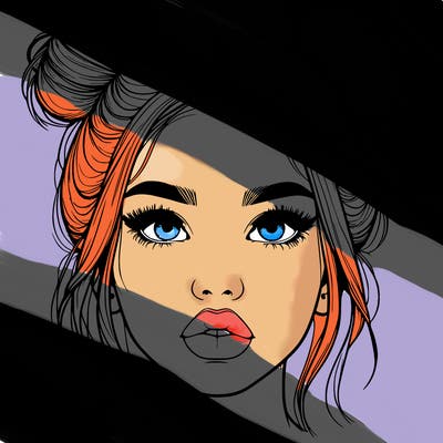 realistic girl with two buns on her hair and lips