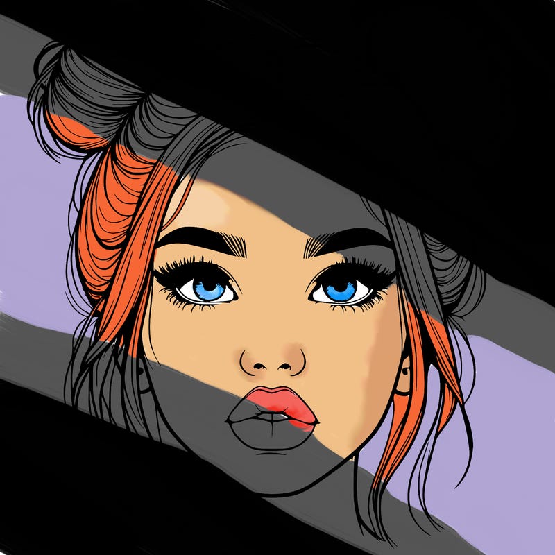 realistic girl with two buns on her hair and lips