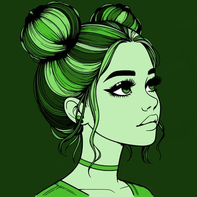 realistic girl with buns on the top of her head