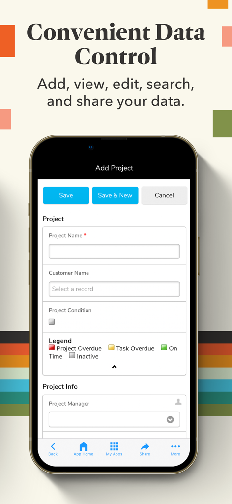 Quickbase - Quickbase app screen displaying an Add Project form for efficient data control and management.