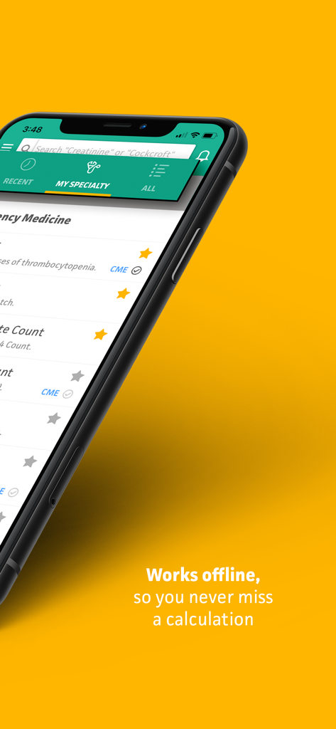 MDCalc Medical Calculator - MDCalc app interface on a smartphone showing medical tools and offline functionality