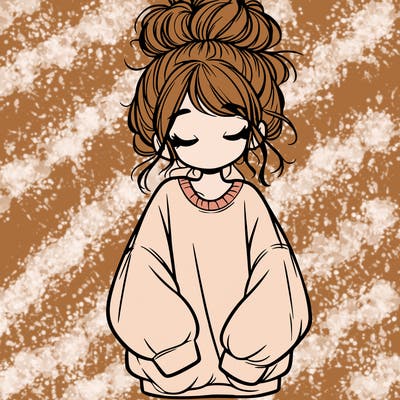 girl with baggy sweatshirt and messy bun
