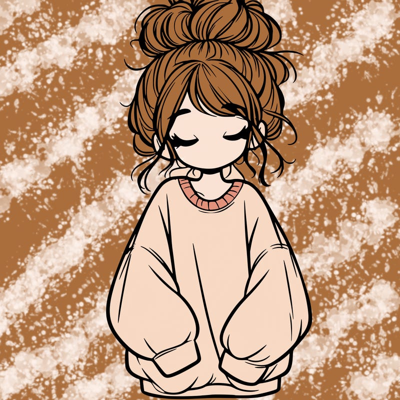 girl with baggy sweatshirt and messy bun