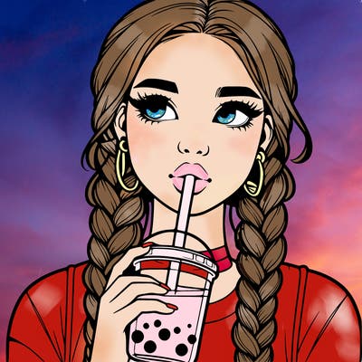 realistic girl with braided hair drinking boba