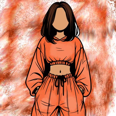 realistic girl faceless with baggy pants and a crop top