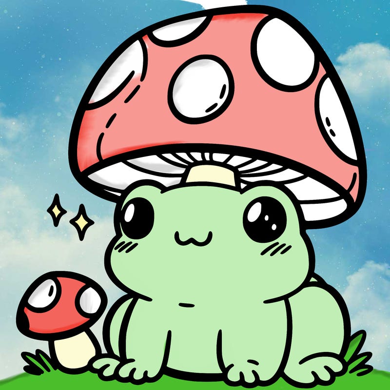 a cute frog with a mushroom hat