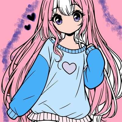 sweet cute anime girl with long hair in cute sweatshirt