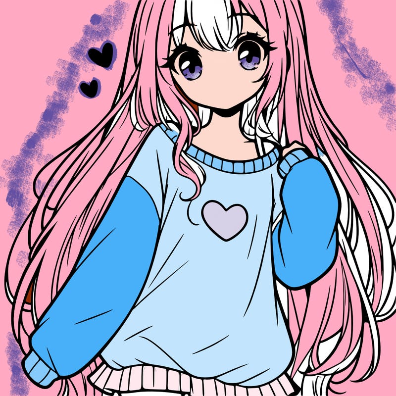 sweet cute anime girl with long hair in cute sweatshirt