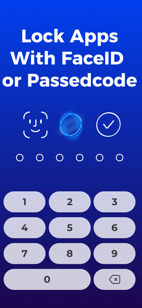 Black Box - Lock Restrict Apps - Interfaccia dell'app Black Box che mostra opzioni per bloccare le app utilizzando Face ID o un passcode numerico.