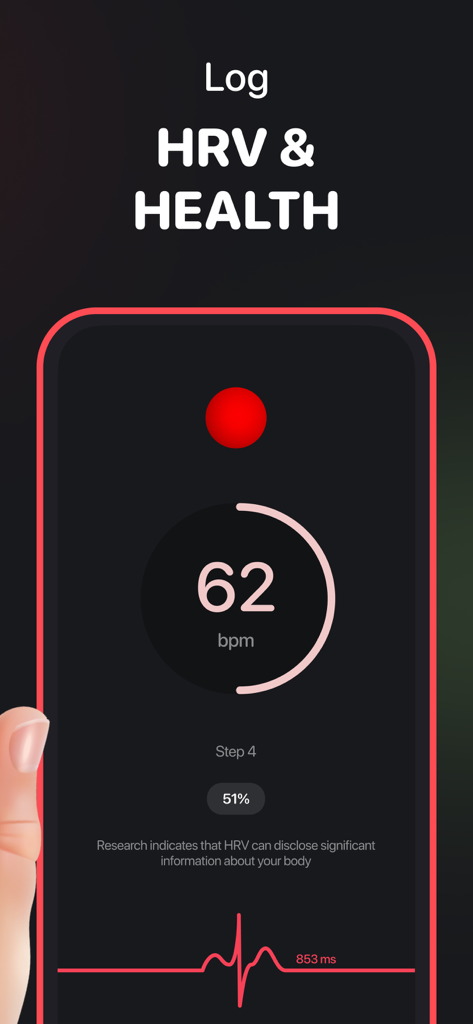 Check Pulse - Stress Monitor - Interface of Check Pulse app displaying heart rate and HRV health data