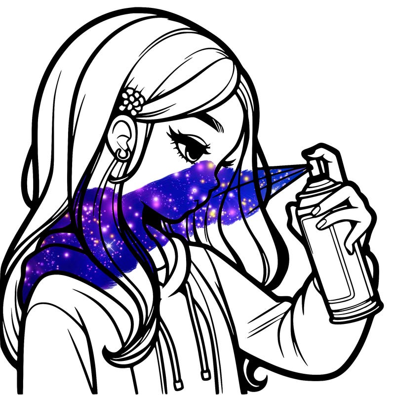 a realistic girl spray painting